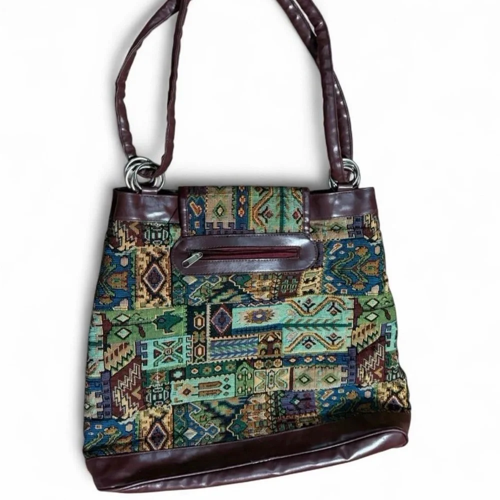 Vintage Tapestry Pattern Green Multi-Color Shoulder Bag - Picture 6 of 8